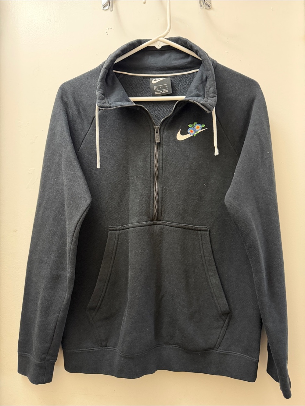 Nike Quarter Zip-Up Fleece Pullover with Floral Swoosh
